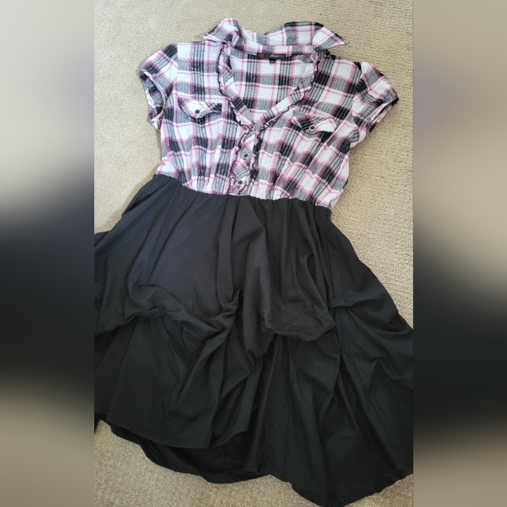 Heart & Soul Black & Pink Plaid Ruched Bubble Bottom Dress - Picture 2 of 10